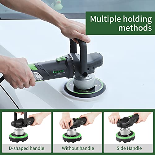 Ginour Buffer Polisher, 6 inch Dual Action Buffer for Car Detailing, Variable Speed Random Orbital Car Buffer with 2 Handles, 5 Buffer Polisher Pads (Number of Items 8)