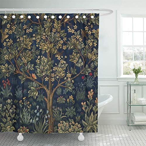 Semtomn Shower Curtain William Tree of Life Morris Vintage Floral Pre Raphaelite 72x72 Home Decor Waterproof Bath Bathroom Curtains Set with Hooks Semtomn Shower Curtain William Tree of Life Morris Vintage Floral Pre Raphaelite 72"x72" Home Decor Waterproof Bath Bathroom Curtains Set with Hooks