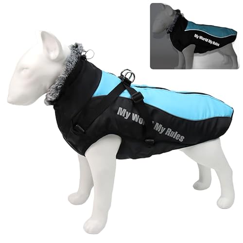 犬服 冬 トラクション一体型服 犬用防寒コート反射テープ付き 犬 防寒着 中大型犬 取り外し可能なリード 犬 冬服 暖か 袖なし 着脱簡単 コート スキースーツ 洋服 パーカー 寒さ対策 犬服 雪?策 防水 防風 防寒 ?外