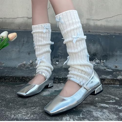 Image of Kawaii Leg Warmers with Bows, Ribbed Knitted Streetwear