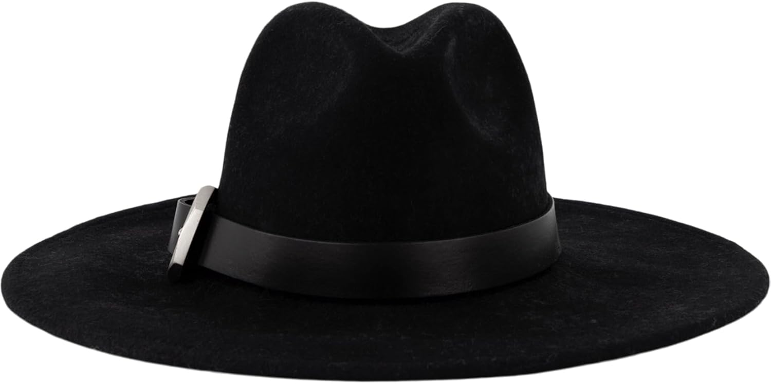 AllSaints Women's Contrast Brim Fedora, 100% Wool Hat, Fashion & Stylist Summer Accessory Black