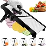 Mandoline Food Slicer for Kitchen, Adjustable Stainless Steel Mandoline Vegetable Slicer, Food Slicer Onion Potato Chip French Fry, 7 in-1 Adjustable Blade, Including 1 Pair Cut-Resistant Gloves