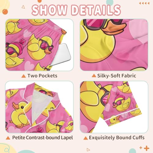 senya Duck with Sunglasses Satin Summer Pajama Sets Silk Short Sleeve Button Down Sleepwear3