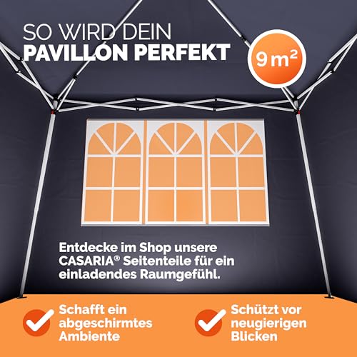 CASARIA® Pavillon Capri 3x3m Pop-Up UV-Schutz 50+ Wasserdicht Winterfest mit Tasche Faltbar Stabil Camping Garten Faltpavillon Partyzelt Anthrazit