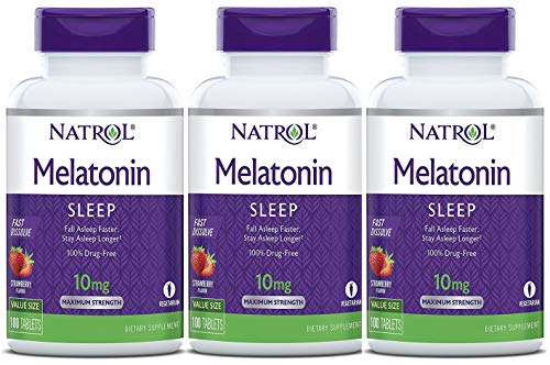 Natrol Melatonin Fast Dissolve Tablets, Helps You Fall Asleep Faster, Stay Asleep Longer, Easy to Take, Dissolves in Mouth, Faster Absorption, Maximum Strength, Strawberry Flavor, 10mg, 300 Count