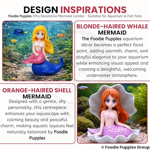Image of Foodie Puppies Aquarium Decorative Ornament Combo of 2 - (Seap & Dolphin Mermaid) | Cute Little Divers for Fish Tank | Creative Aquarium & Terrarium Accessory | Marine Landscape Resin Sculpture
