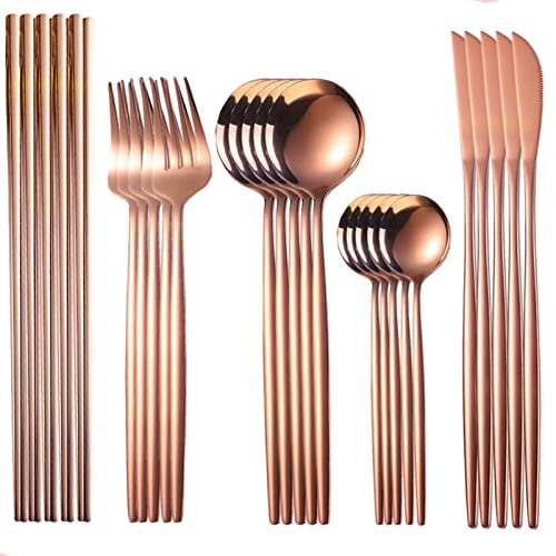 Ensemble de couverts en or rose, service de table acier inoxydable avec couteau cuillère fourchette