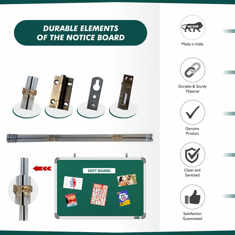 Image of YAJNAS 2X5 Feet Premium Material Green Designed Notice Board with Acrylic Door /Soft Board /Bulletin Board /Pin-up Display Board for Study Room, Office, School & Home Use