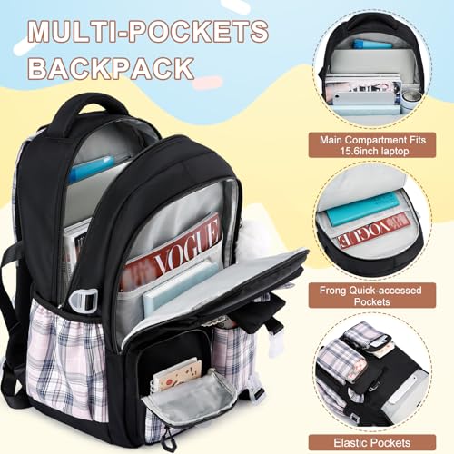 MOMUVO Girls Backpack with Lunch Box Pencil Case, Backpack for Girls Kindergarten Elementary Preschool Middle2