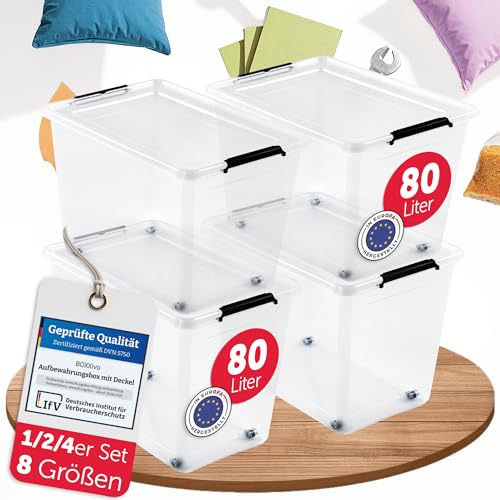 BOXXivo Aufbewahrungsboxen mit Deckel 80l im 4er Set - BPA-freie & lebensmittelechte Boxen Aufbewahrung - Kisten Aufbewahrung mit Deckel - stapelbare & robuste Aufbewahrungsboxen - Stapelbox