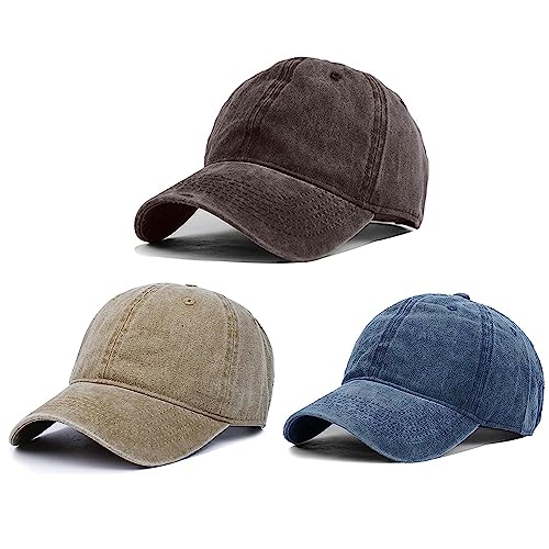 Image of HH HOFNEN Baseball Cap Washed Cotton Unstructured Vintage Hat for Men Women | Unisex Sports Ball Caps Sun Protection Adjustable Outdoor Curved-Brim Dad Hat Classic Plain Cap