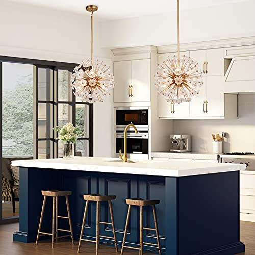 Classy Leaves Gold Modern Chandelier, Sputnik Chandelier With Crystal Flowers, Contemporary Dandelion Pendant Light Fixture For Dining Room, Living Room, Bedroom And Foyer #TOP7