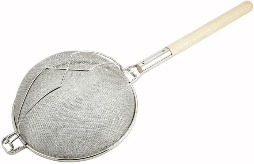 Soro Essentials- 14" Stainless Steel Double Fine Mesh Reinforced Strainer with Wooden Handle- Kitchen Utensil Food Strainer for Cooking Sieve Sifters Rice Quinoa Pasta Fruits Vegetable
