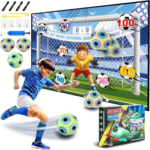 Image of DRAMATION Soccer Games for Kids Ages 3-12, Soccer Toys with 59*39.4'' Tapestry Soccer Goal and 3 Sticky Soccer Balls, Indoor and Outdoor Soccer Shooting Training Toys for Boys 2026 Soccer Party Favors