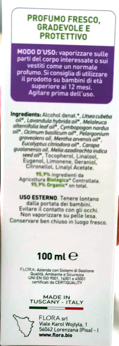 FLORA Spray Corpo, pack da 2 Pz da 100 ml, Zeta free BIO-COSMOS Per un’estate serena liberi dalle zanzare Azione protettiva e rinfrescante