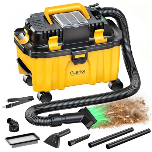 Ecarke 2.5 Gal Cordless Wet Dry Vacuum Compatible with DeWalt 20V Battery, 3-in-1 Shop Vac with Washable HEPA & Brushless Motor, 15KPa Suction, 4 Attachments for Garage Car Workshop (Tool Only)