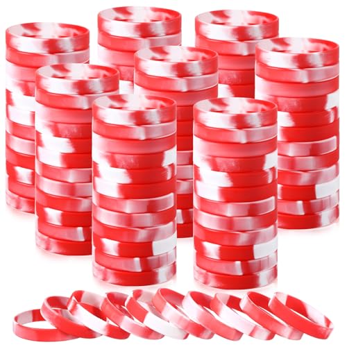 Liliful 50 Pcs Plain Silicone Rubber Bracelets Elastic Rubber Wristbands Blank Colored Bracelet Sports Bands for Stretch Wristband Wrist Bands for Women Men Party Gifts(Red and White)