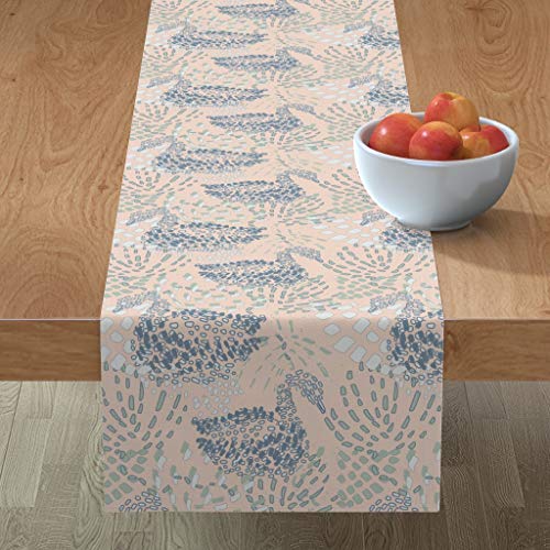 Table Runner - Swans Pointillism Abstract Pastel Pink Blue Nursery Swan Marine Life Lake Scenic by Sarahjanke - Cotton Sateen Table Runner 16 x 90