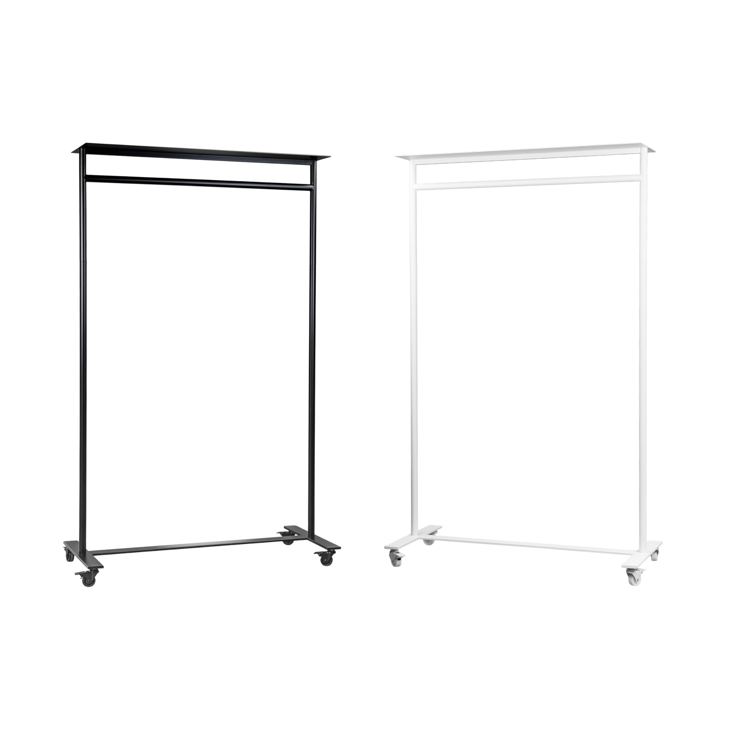 Natural Goods Berlin 1x Mobiler Kleiderständer MOVE-RAHMEN Mit Ablage - Garderobenständer Weiß 168x100cm - Kleiderständer Mit Rollen - Garderobenständer Metall - Mobile Kleiderstange Rollen