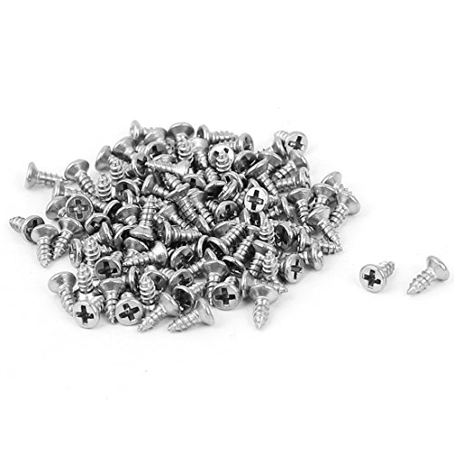 Sourcingmap M1.4 x 4mm Flat Head Phillips Self Tapping Screw Fasteners 100 Pcs, Silver