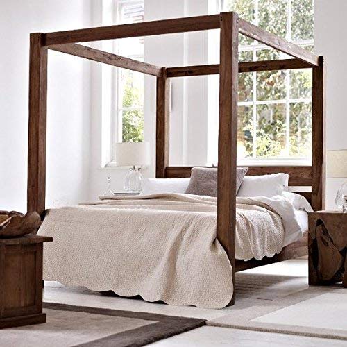 Image of Sheesham Solid Wood King Size Contrast Poster Bed for Home| Beautiful Bedroom (King, Contrast Poster Bed)
