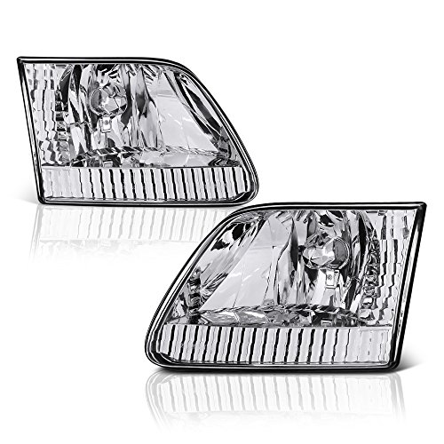 VIPMOTOZ For 1997-2003 Ford F150 Headlights - Metallic Chrome Housing, Driver and Passenger Side