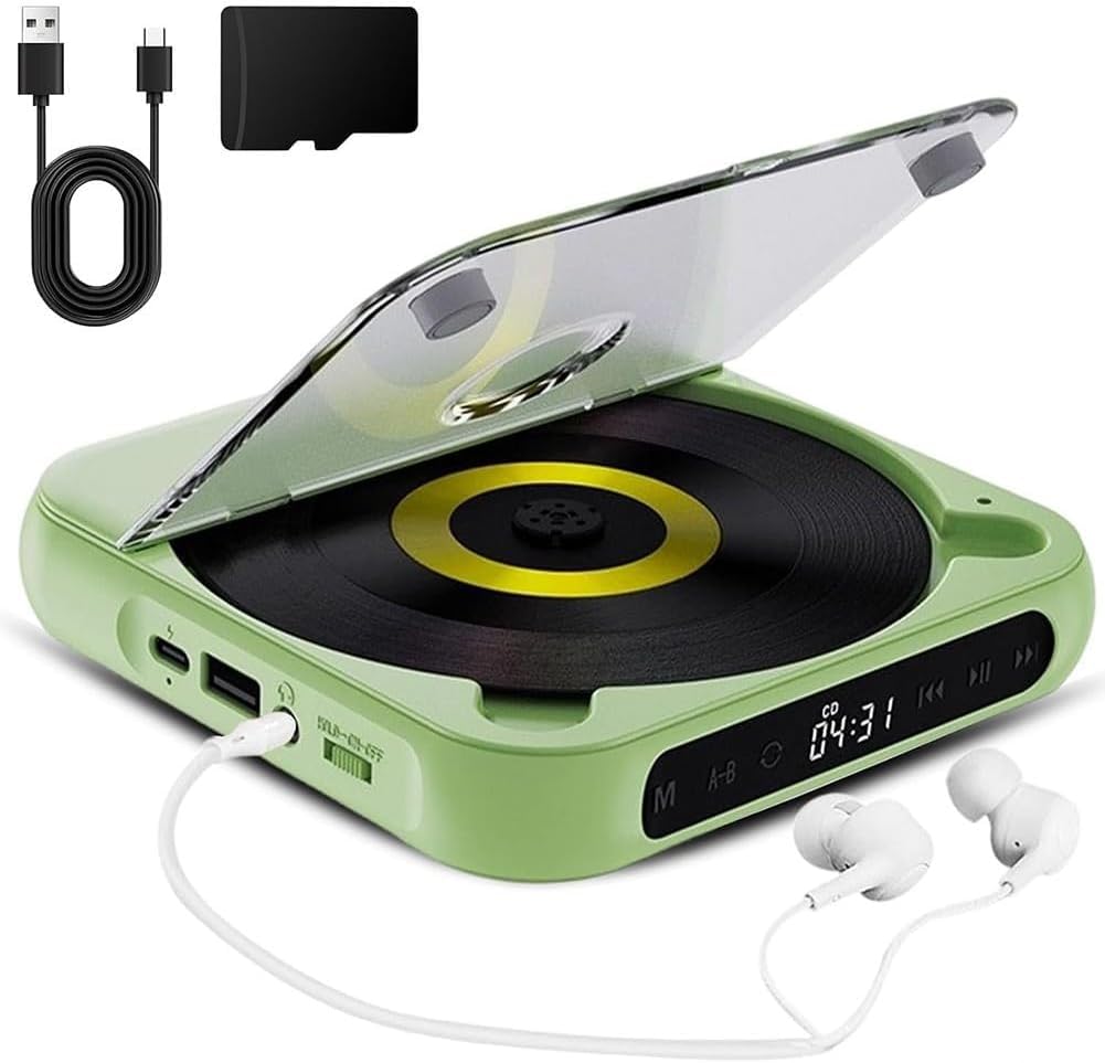 Lecteur CD portable rechargeable sans fil appareil audio vert léger