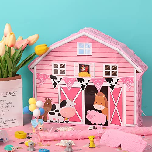 Faccito Pink Farm Pinata Bundle Fiesta Pinata Set Includes Bat Stick, Barnyard Pinata And Blindfold Mask For Farmhouse Country Kids Cinco De Mayo Birthday Party Mexican Pinata Game Supplies Decoration #TOP3