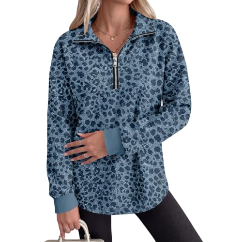 Womens Quarter Zip Sweatshirt Cheetah Leopard Comfy Pullover Sweatshirt - image 5