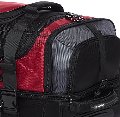 Image of Amazon Basics Ripstop Wheeled Duffel Bag with Multi-Pocket Design, Portable, 30 inch, Red