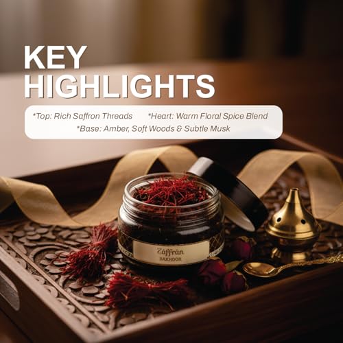 Image of Devdarshan Zaffran Bakhoor (50g) Pack of 1 | Premium Long-Lasting Oriental Aroma | Natural Resin for Home Fragrance, Meditation & Relaxation | Luxurious Scented Bakhoor