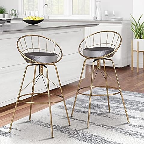 annjoe 26" Swivel Bar Stools Metal Counter Height Stools Gold Bar Chairs Set of 2 with Gray Seat Cover