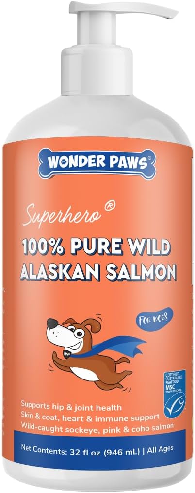 Premium Wild Alaskan Salmon Oil for Dogs – MSC Certified Wild Alaskan Fish Oil for Skin & Coat, Hip & Joints, Allergies & Itchy Skin- Omega 3 Fish Oil for Dogs with Sockeye Salmon Oil (32oz)
