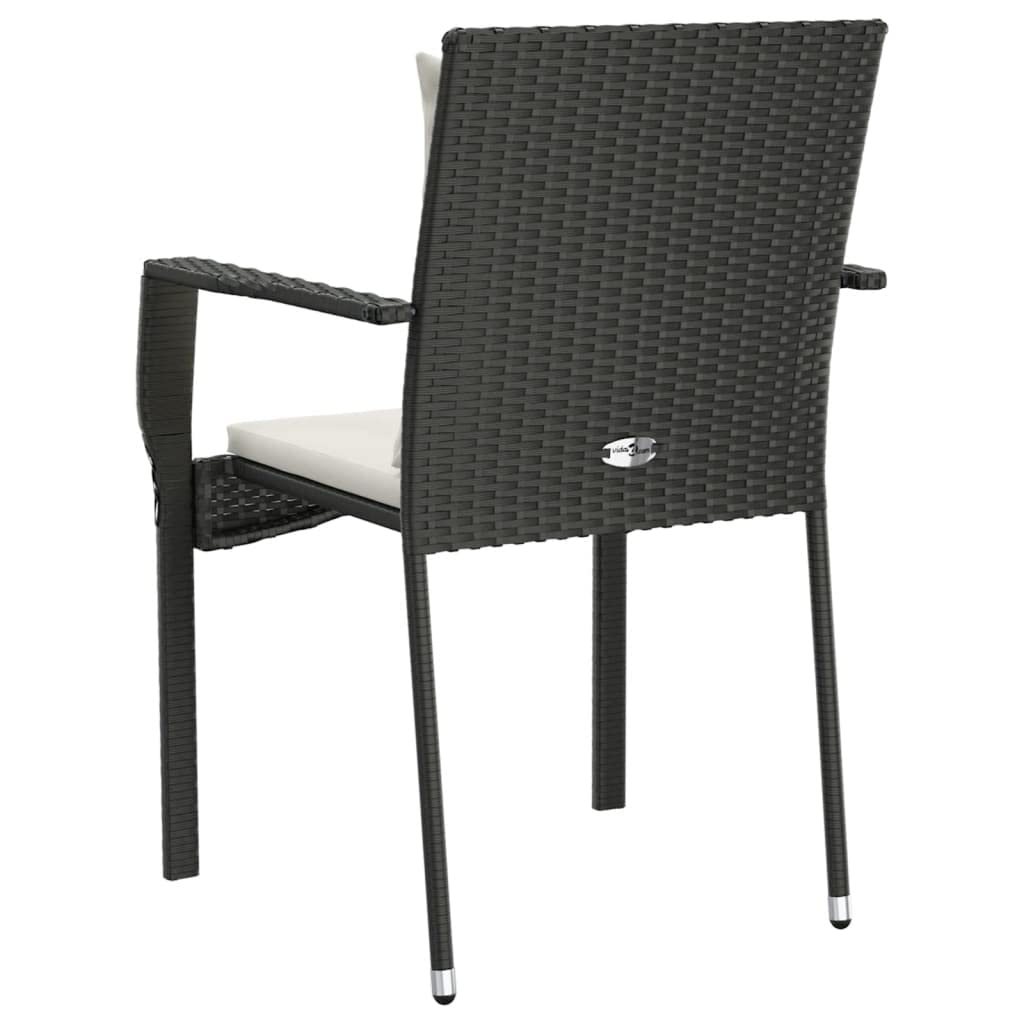 Sedie da giardino in polyrattan con cuscino, 2 pezzi, colore nero | Telaio in acciaio verniciato a polvere, resistente alle intemperie, facile da pulire, massimo 110 kg per seduta
