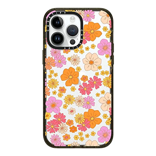 Casetify Impact Iphone 14 Pro Max Case [4X Military Grade Drop Tested / 8.2Ft Drop Protection] - Retro Boho Hippie Flowers (60S / 70S Floral Pattern On Clear Background) - Glossy Black #TOP1