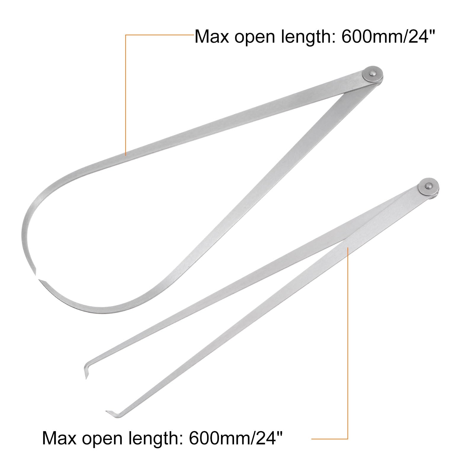 QUARKZMAN 2 Pezzi Calibro Fisso Interno/Esterno 600mm 24 Pollici Acciaio Per Utensili Giunto A Frizione Fisso Strumento Di Misurazione Interna Per Intagli Modellazione Scultura Argento