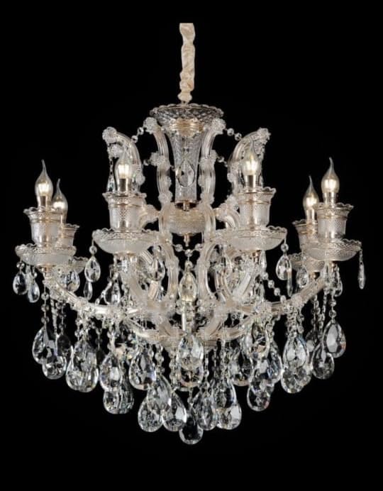 Image of Sanleen 6 Light Glass Candle Chandelier - 24 Inch Antique Modern Contemporary Ceiling Hanging Light, Luxury Jhumar for Living Room, Dining Room, Hall & Home Decor (Bulb Included)(Design 1)
