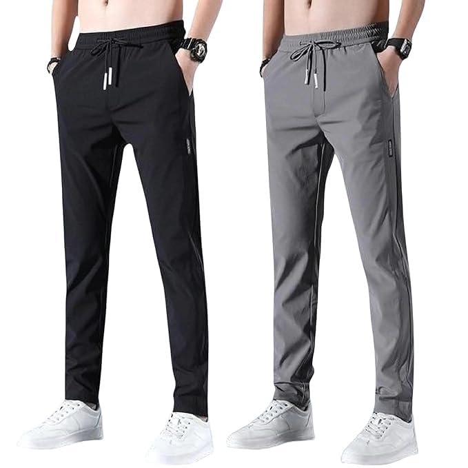 Image of Men's Solid Jogger Pants with Pockets - Combo Pack of 2