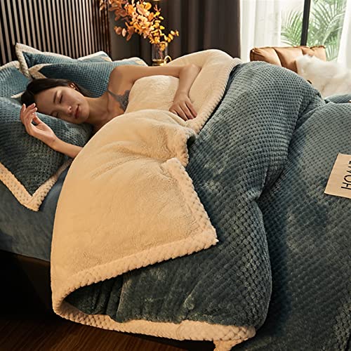 Housse de couette velours cachemire bleu parure de lit double 180x220 chaude