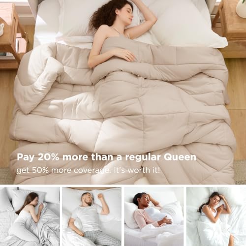 Image of Bedsure Comforter Duvet Insert - Quilted Comforters Oversize Queen Size, All Season Duvet, GentleSoft Down Alternative Bedding, with 8 Tabs, Gifts for Women /Men, Beige, Oversize Queen 98 x 98 Inches