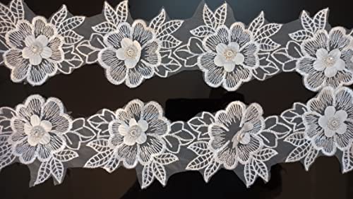 Image of JoJo Creations White Laces for All Types of Fabrics (GPO Flower Moti) 3 Meters