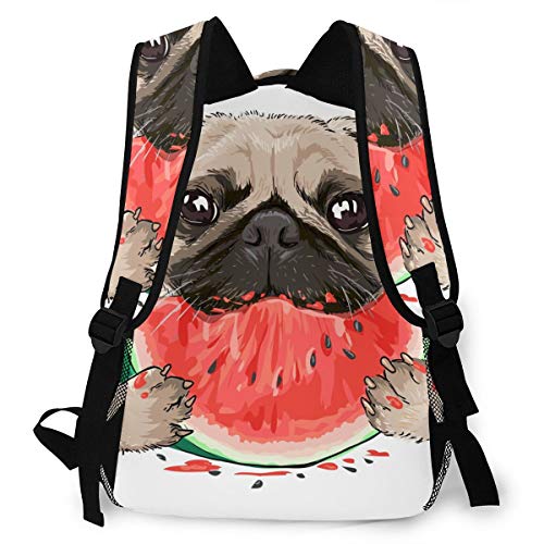 Girls Watermelon Pug Backpack Bookbag 16 Inch Shoulder Bag Casual Daypack For 1-5th Grade4