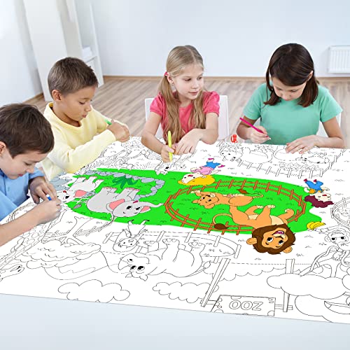 Image of Tevxj Zoo Animals Large Coloring Poster for Kids Giant Coloring Poster Coloring Tablecloth Huge Coloring Book Pages Sheets for Craft Activity Classroom Party Decoration Supplies 31.4 x 43.3 in