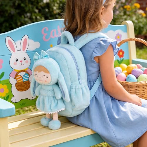 Image of Gloveleya Back to School Gifts for Girls Toddler Backpack Kids Backpack Baby Girl Gift Plush Bag with Pure Blue Rabbit Doll Aged 2+