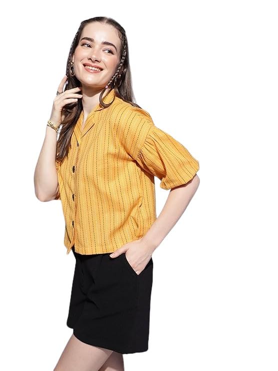 Buy VINCHIC Womens Pure Cotton Striped Crop ShirtWomen BlouseWomens