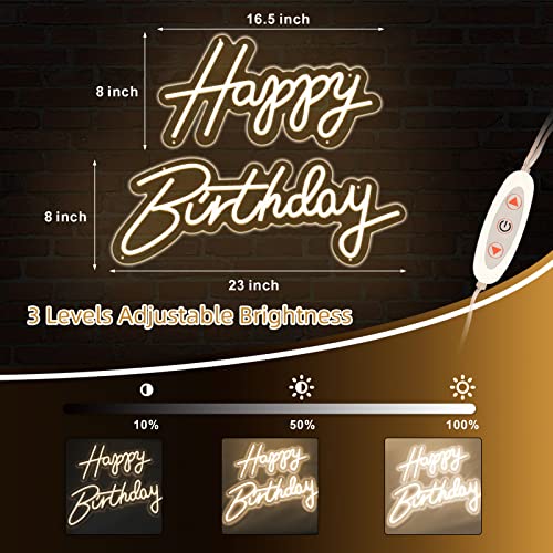 Atols Happy Birthday Large Neon Sign For Wall Decor, With Dimmer Switch, 12V Reusable Happy Birthday Neon Light Sign For All Birthday Party Decoration, Size-Happy 16.5X8Inch, Birthday 23 X 8Inch #TOP4