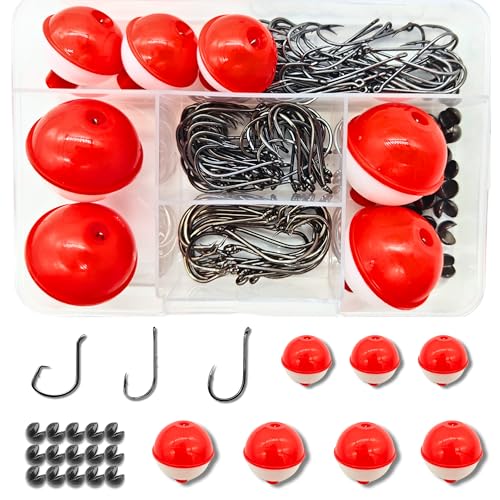 ELLYCIO 147/295 PCS Fishing Tackle Kit, Including Fishing Hooks, Bobbers, Octopus, Circle, Baitholder Hooks, Sinker Weights for Bass Trout Catfish Panfish (147 Pcs Fishing Tackle Kit)