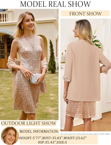 GRACE KARIN Women's 2025 Fall Wedding Guest Dress,Mother of The Bride Dresses, Formal 2 Piece Sequin Dress,Knee Length4