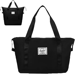 LHChan Expandable Travel Bag, Women's Men's Sports Bag, Gym Sports Backpack, Hand Suitcase for Airplane Carry On, Black