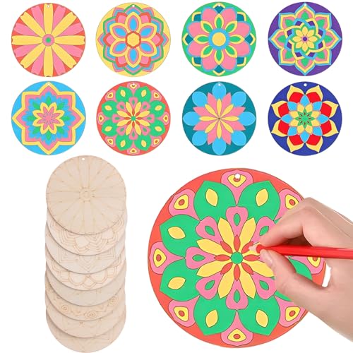 Découpes en bois brut à peindre mandala pour adulte : l'activité idéale pour se détendre chez soi